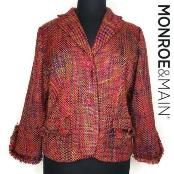 Monroe & Main Womens Multicolor Fringe Jacket Button-Up XXL fall spring casual - Picture 1 of 6